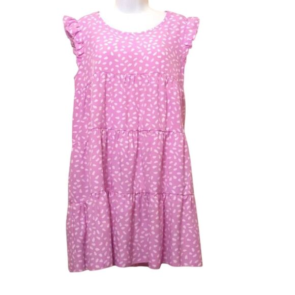 Lavender Flowy Dots Tiered Shift Dress Babydoll Size L - Picture 1 of 9